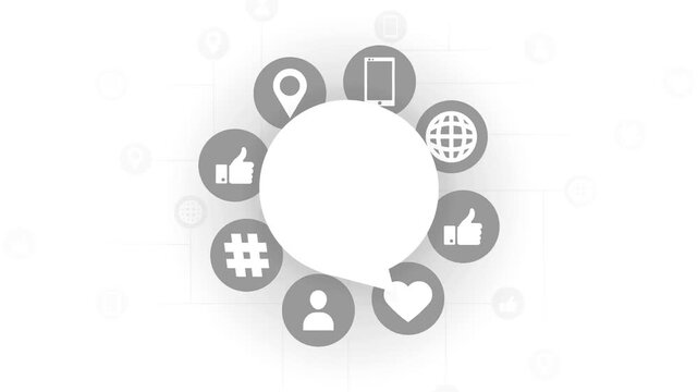 Minimalist circular arrangement of diverse communication and social media icons on light background