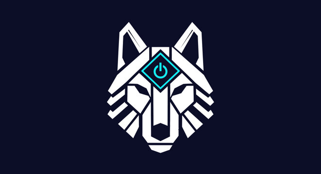 Modern geometric wolf head logo with technology power symbol