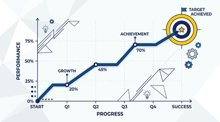 Fototapeta premium Business growth chart, target achieved, performance metrics, infographic elements, vector graph, success icons