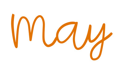 Obraz premium Handwritten Orange Word May on White Background