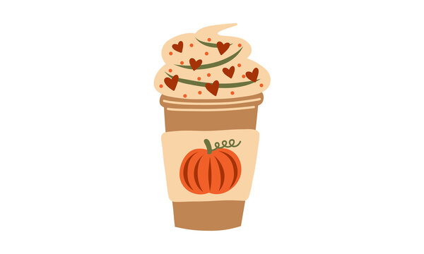 Illustration of pumpkin spice latte with whipped cream