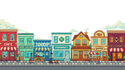 Fototapeta premium Colorful row of buildings with different architectural styles in a cheerful urban setting Vector