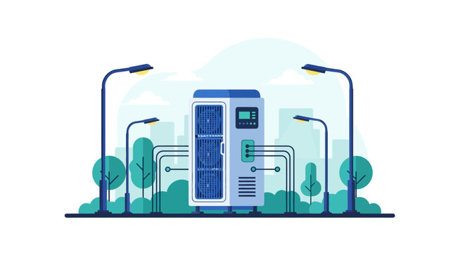 Smart City Air Quality Monitoring Station Vector Illustration. Urban Environmental Sensor Unit in City Park Landscape.