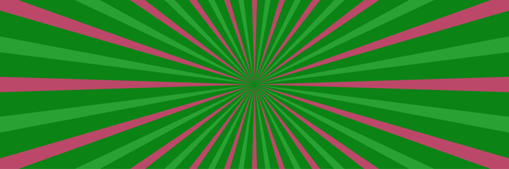 Fototapeta premium Green and pink sunburst radial stripes pattern background with geometric radiating lines effect vector