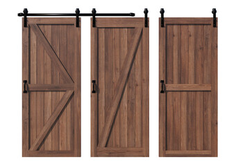 Rustic wooden sliding barn doors with metal hardware isolated on black background. Ideal for interior design, architecture, construction, and visualization projects. © Virgo Oktaviano