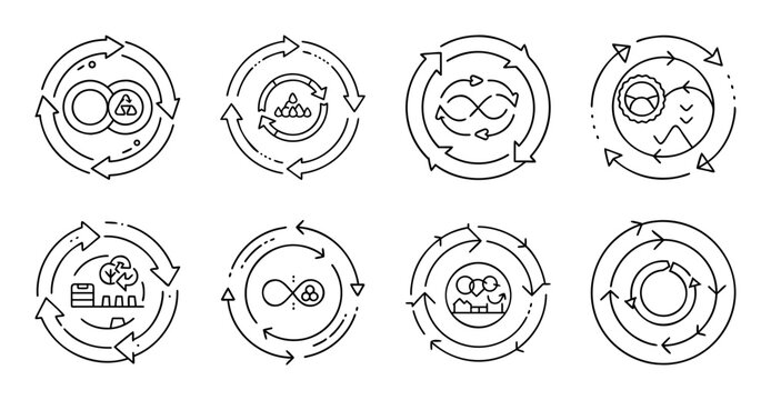 Set of circular loading progress icons - Minimalist vector icons showing different stages of circular loading progress with arrows and dots