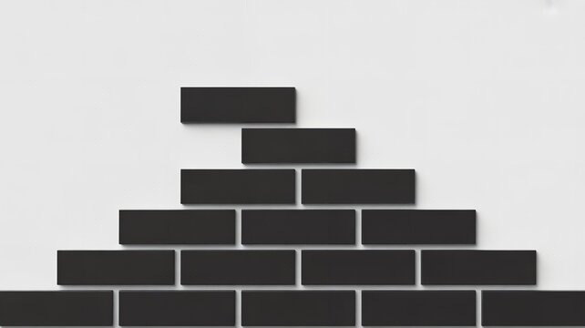 Stacked black bricks pyramid on gray background