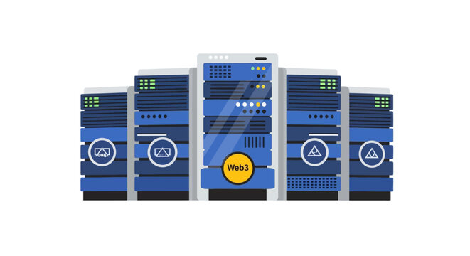 Web3 Data Center Infrastructure and Server Racks Flat Vector Illustration for Cloud Computing and Blockchain Concepts