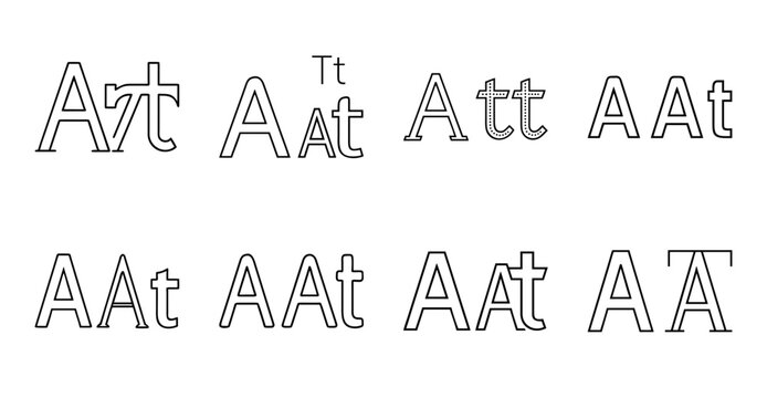 Handwritten at and att lettering variations - Creative handwritten script showing different styles of 'At' and 'Att' typography in a clean layout.