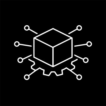 Cube Gear Digital Network Automation Line Icon Vector