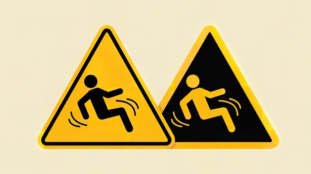 Warning signs of slipping hazard triangle icons
