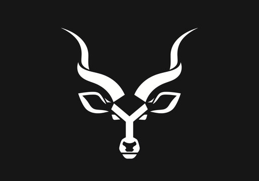 Minimalist geometric antelope head silhouette logo on black background