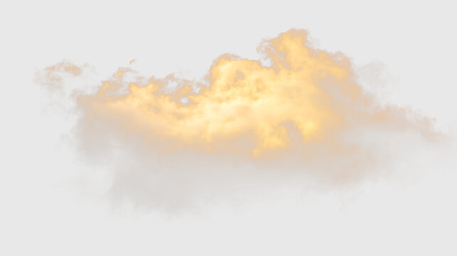 Cloud with golden light isolated on transparent background in a natural setting, PNG with a light overlay