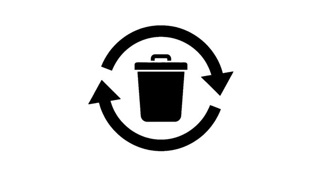 Minimal black silhouette icon, simple flat vector, bold black shape, no, no shading recycle bin icon, trash can with circular arrows symbol on a, flat icon style