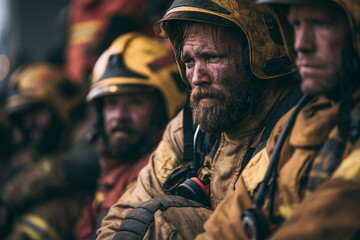 Fototapeta premium Firefighters in Action: Brave Heroes in Gear | Teamwork and Courage in Emergency Rescue