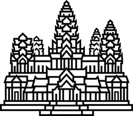 Obraz premium A minimalist linear vector rendering of the iconic angkor wat temple complex in cambodia showcasing its traditional khmer manner.