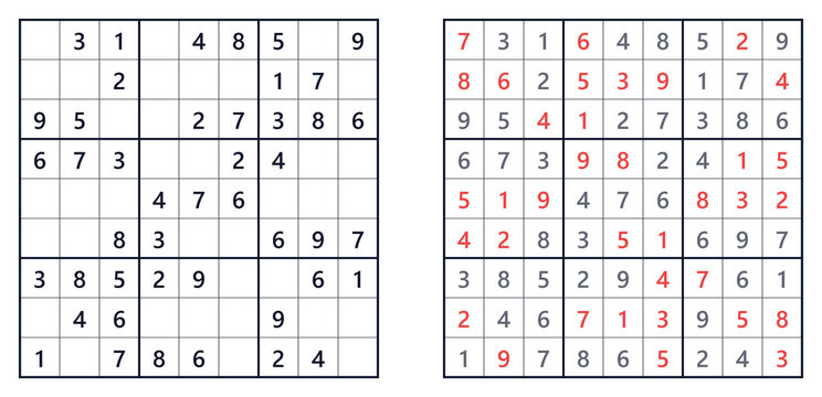Sudoku puzzle grid with completed and uncompleted sections  