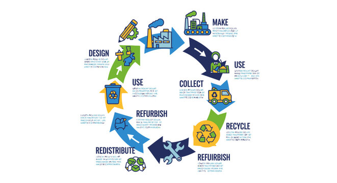 Circular economy, sustainability, eco-friendly, recycling, infographic vector isolated on White Background Editable EPS