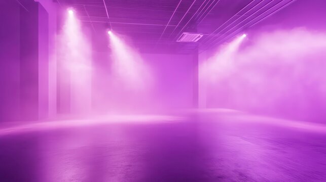 A serene purple space with soft lighting and mist, ideal for creative or artistic presentations