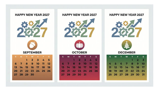 2027 business calendar quarterly template with growth charts and seasonal icons calendar quarterly business template schedule organizer illustration management planning stationery