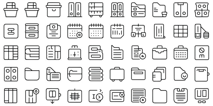 Set of 50 office and document icons, business work pictogram collection, essential for productivity