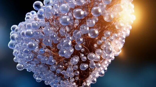 Glistening bubbles form a heart shape suspended in air