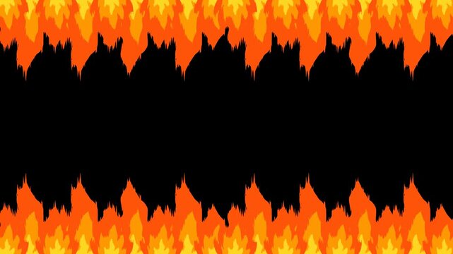 Animated Fire Frame Border Loop With Empty Center Space Flat Animation Background. Energy, Halloween, Gaming And Motion Graphics