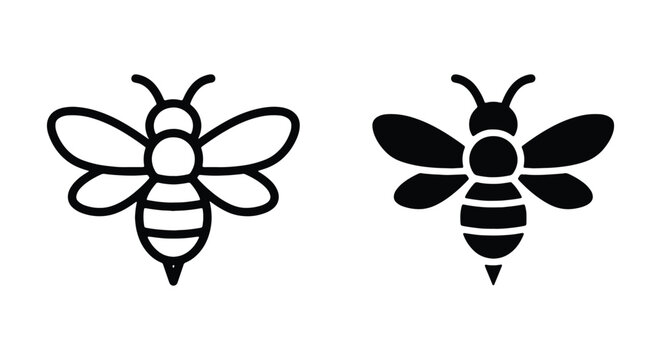 Bee icon set, outline and solid style, vector illustration of a honey bee, simple insect symbol for web and mobile design