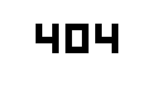 Pixelated 404 Not Found error message animation on white background