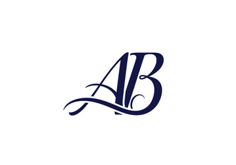 Intertwined letters A and B in elegant navy cursive script © klx