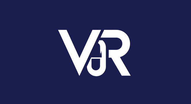 Interlocking VR letter logo with lock icon on blue background