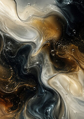 Obraz premium Black White Gold Swirling Liquid Abstract Art Luxury Background Texture