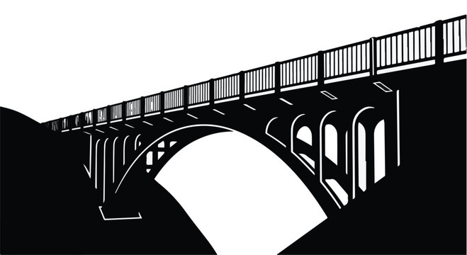 Bridge silhouette features a curved stone archway construction that connects two points in a clean graphic style suitable for architectural design presentations.