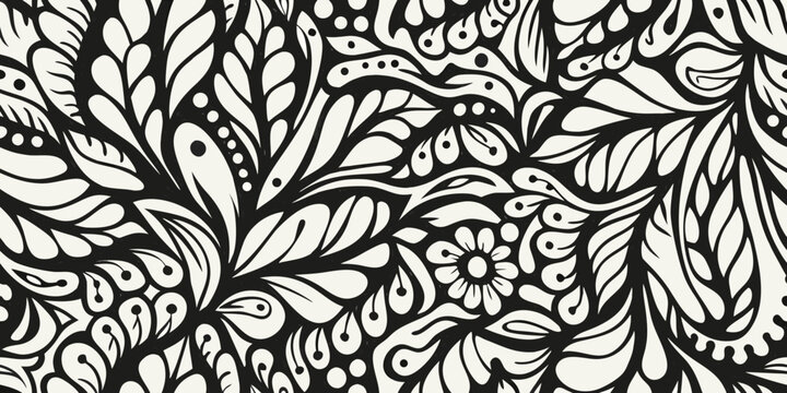 Black and white floral pattern high contrast decorative design