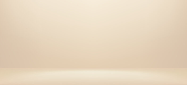 Soft beige studio background with golden light gradient. Premium 3D bg featuring warm cream and ivory tones, perfect for luxury product. Vector Illustration