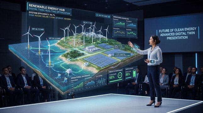 Digital twin technology enabling smart management of renewable energy infrastructure assets.