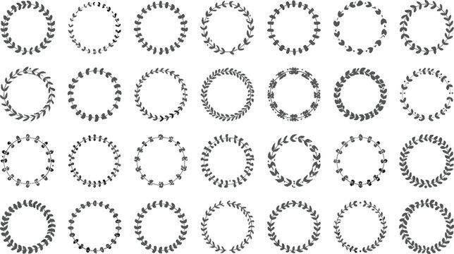 Botanical Laurel Wreath Collection with Decorative Leaf Frames, Floral Circle Borders, Elegant Nature Elements, and Vector Illustrations