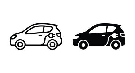 Fototapeta premium Electric car icons set, vector illustration of ecofriendly vehicle with charging plug symbol