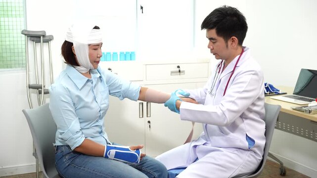 Hand bandages and first-aid bandages, with care, attention, and assistance in the office, for emergency nurses, trainers, and personnel in treating wounds or accident injuries, along with on-site trai