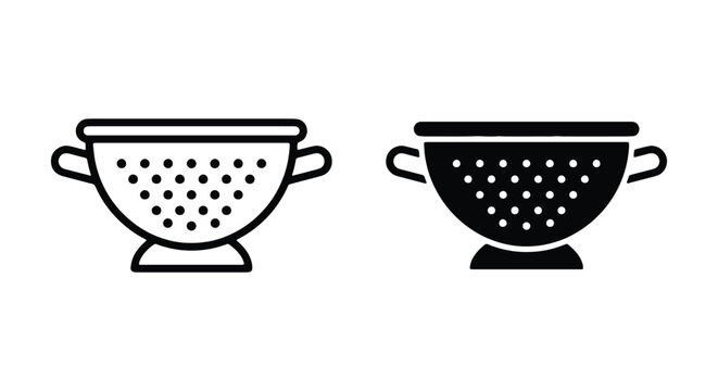Colander icon set, kitchen strainer vector illustration, flat design of food draining tool