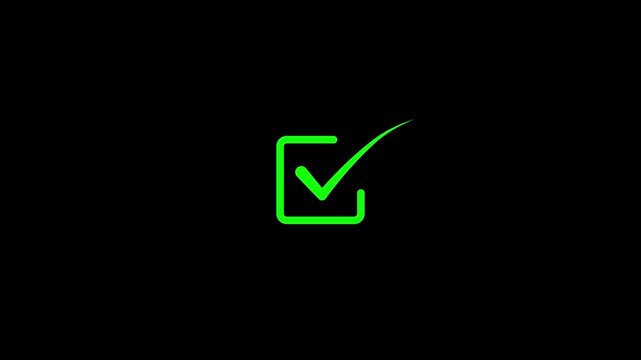 Check mark animation. check mark animation motion. Animated tick mark icon with circle loading animated on a black background animation.