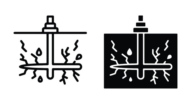 Hydraulic fracturing icon set, oil and gas extraction, fracking process vector illustration
