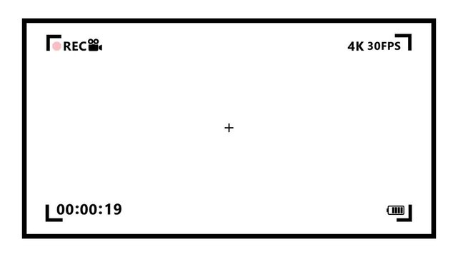 Digital Camera Viewfinder Recording Screen Interface Overlay with 4K Resolution and Timer.