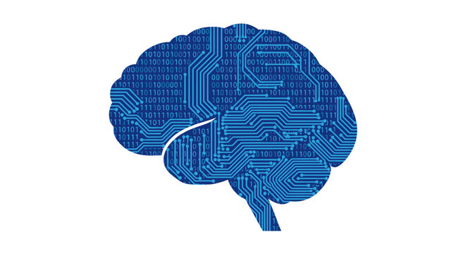 Artificial Intelligence Brain Concept with Digital Circuitry and Binary Code Pattern Isolated on White Background - Machine Learning and Neural Network Technology