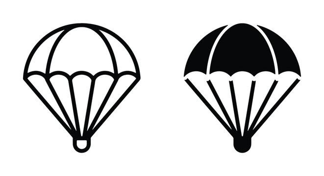 Parachute icon set, vector illustration of skydiving equipment, simple line and solid style symbols