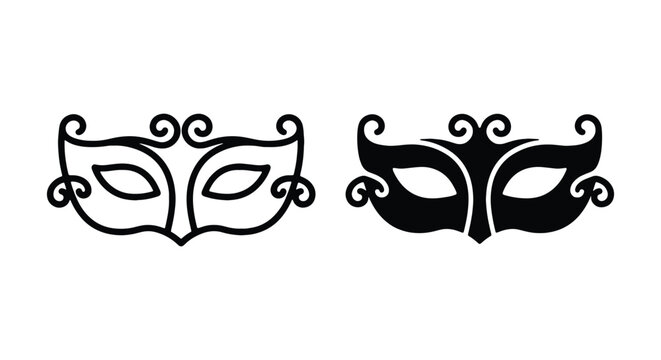 Set of two carnival masks, outline and silhouette style