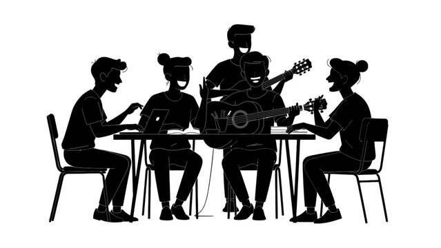 Music, band, people, silhouette, vector, illustration, musicians, group, guitar, music session