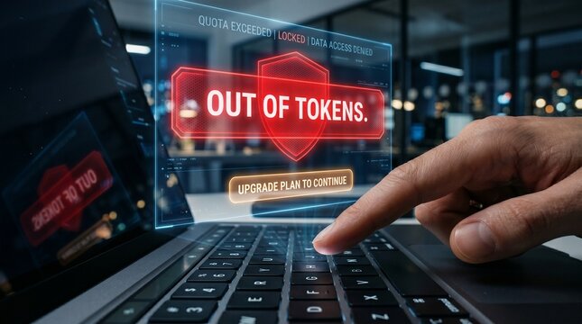 Out of tokens quota exceeded warning on laptop screen