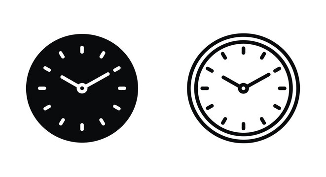 Two Analog Wall Clocks With Hour And Minute Hands Black Silhouette