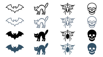 Obraz premium Collection of Spooky Halloween Icons: Bat Cat Spider and Skull Illustrations in Various Styles
